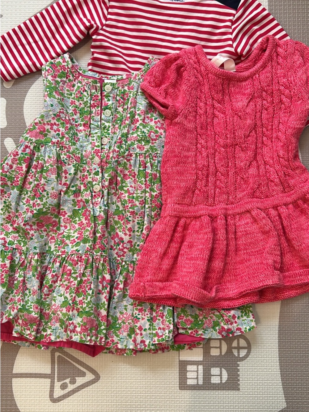 GAP Pink Floral & Hot Pink Knit Girls Dress Set